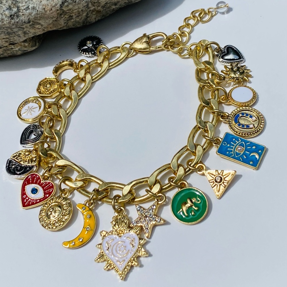 NEW Gold Charm Bracelet with Celestial Enamel Charms - Picture 6 of 6